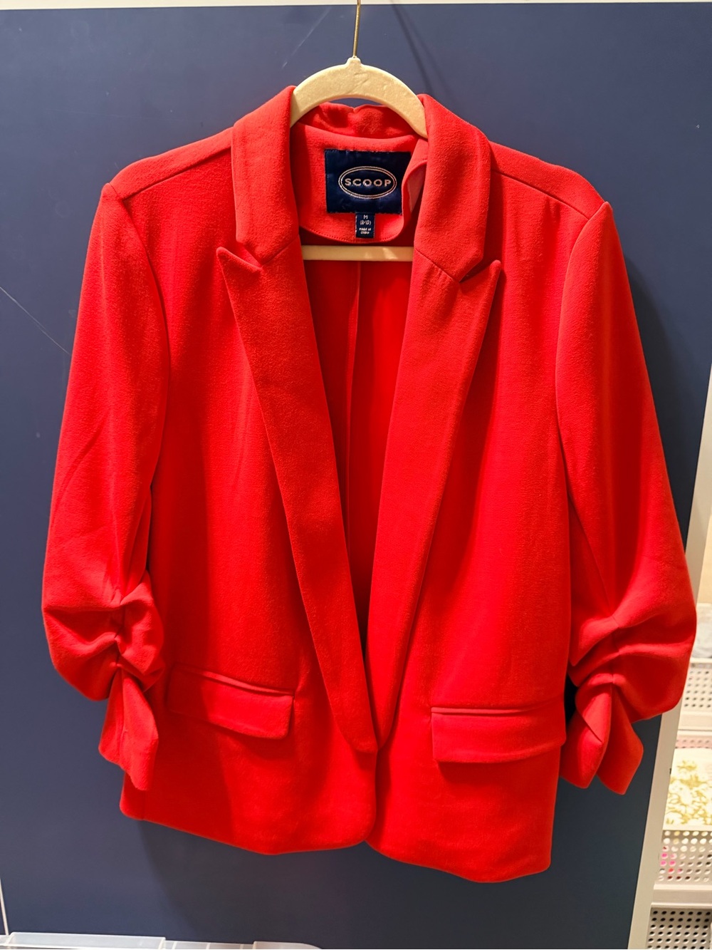 Scoop Red Open-Front Blazer scuba soft material